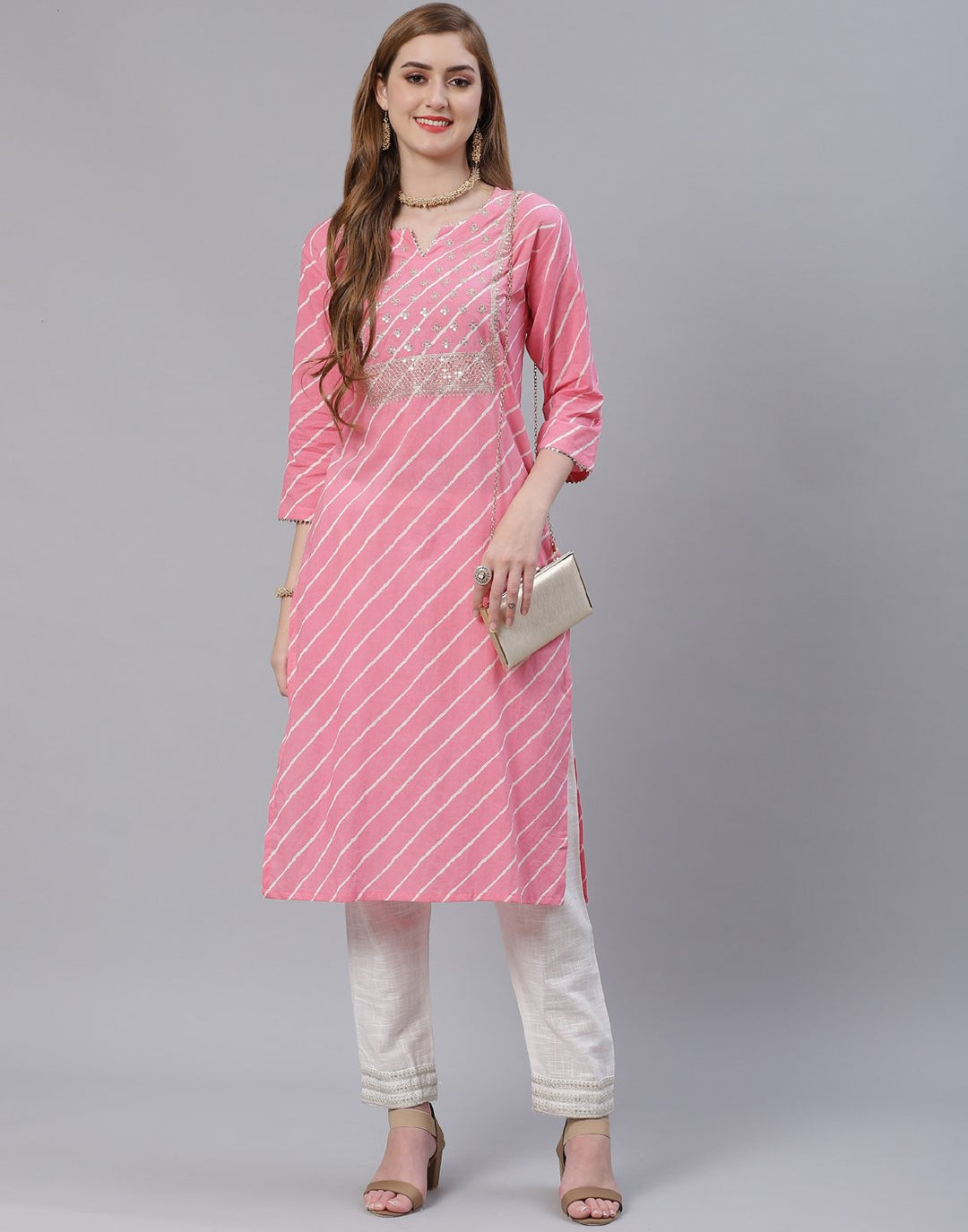 Embroidered Yoke Cotton Printed Kurti Pant Set