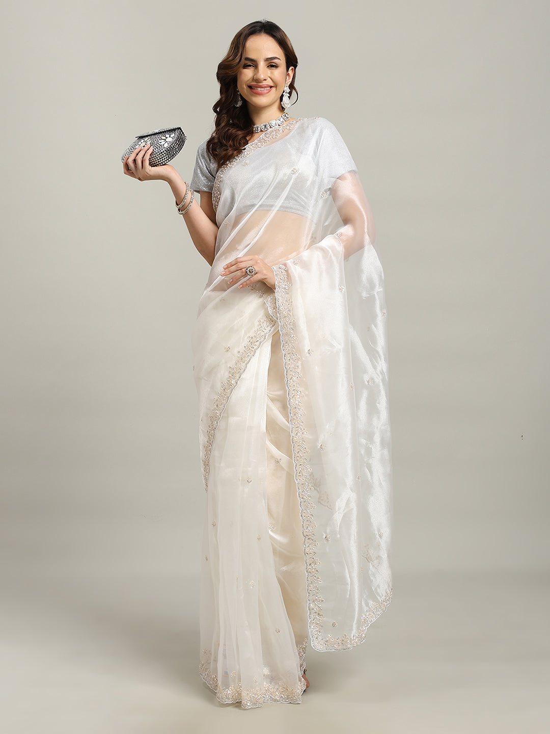 Sequence Embroidery Tissue Saree