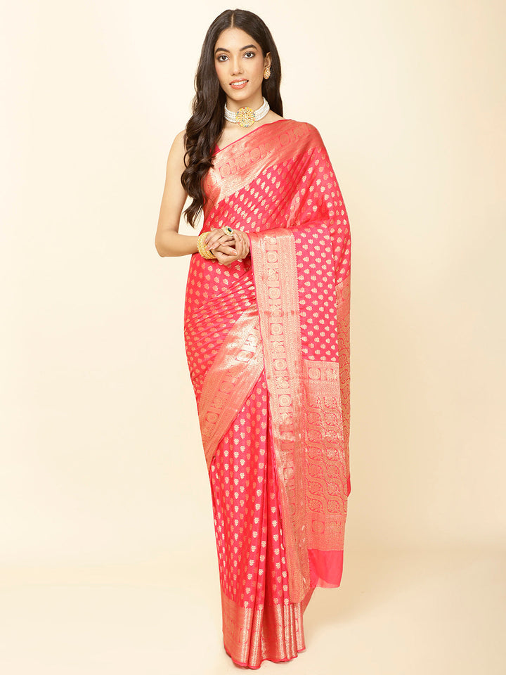 Zari Border Booti Plain Crepe Saree
