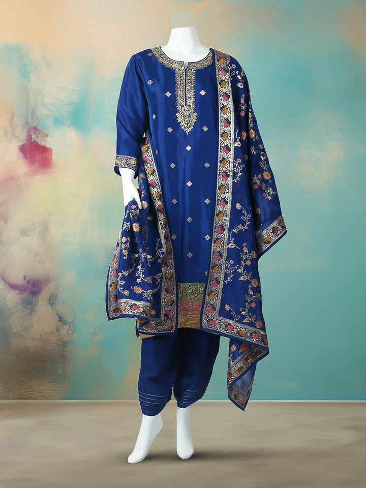 Embroidered Cotton Blend Stitched Kurta With Pant &amp; Dupatta