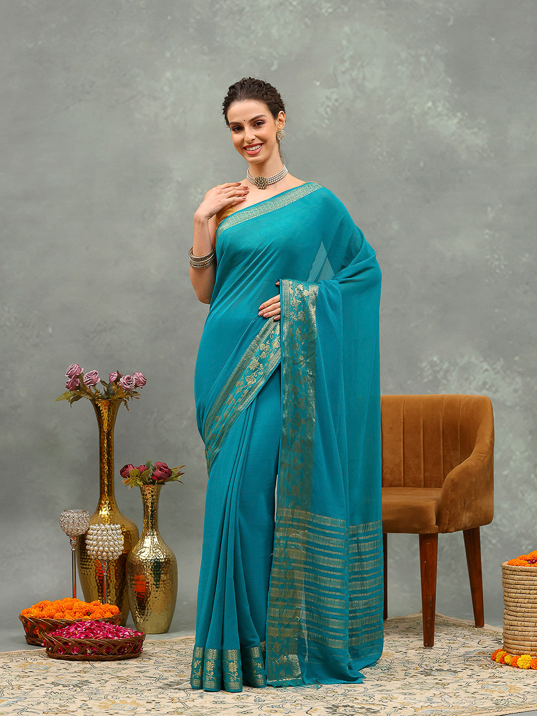 Zari Border Chiffon Woven Saree