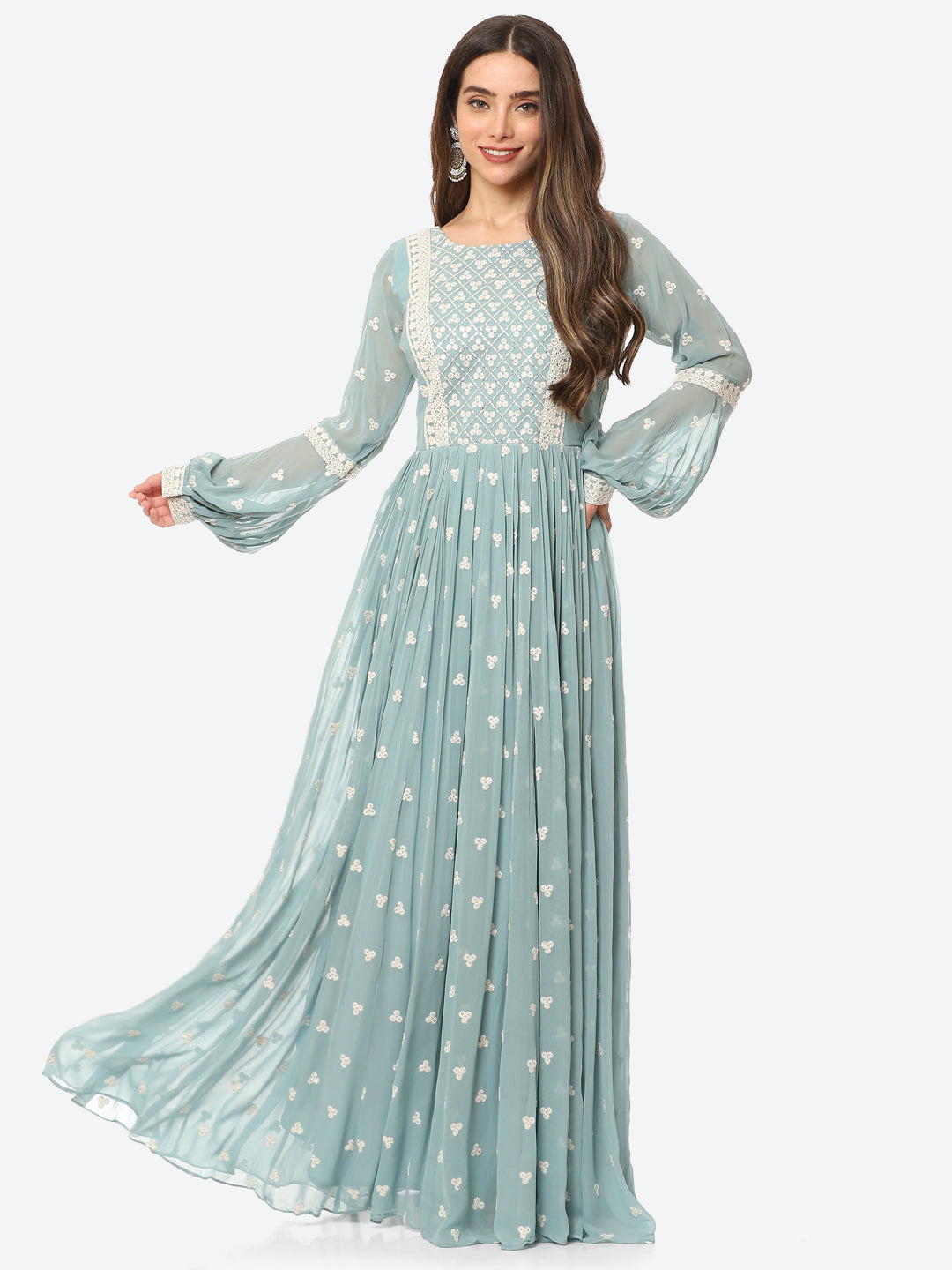 Resham Booti Georgette Gown Dress