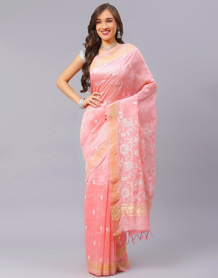 Embroidery Firozee and Grey Saree