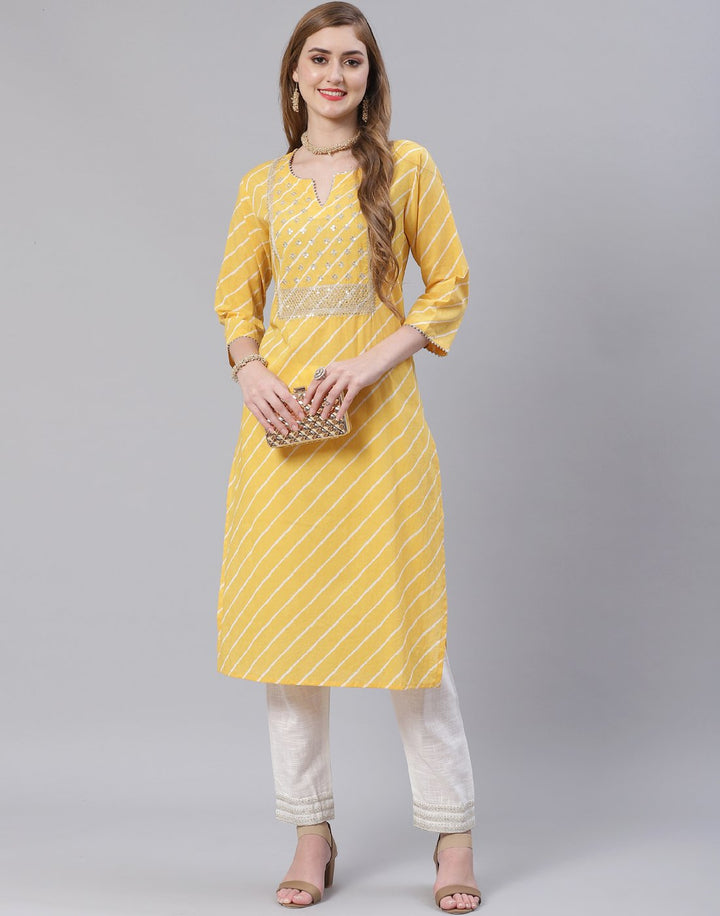 Embroidered Yoke Cotton Printed Kurti Pant Set