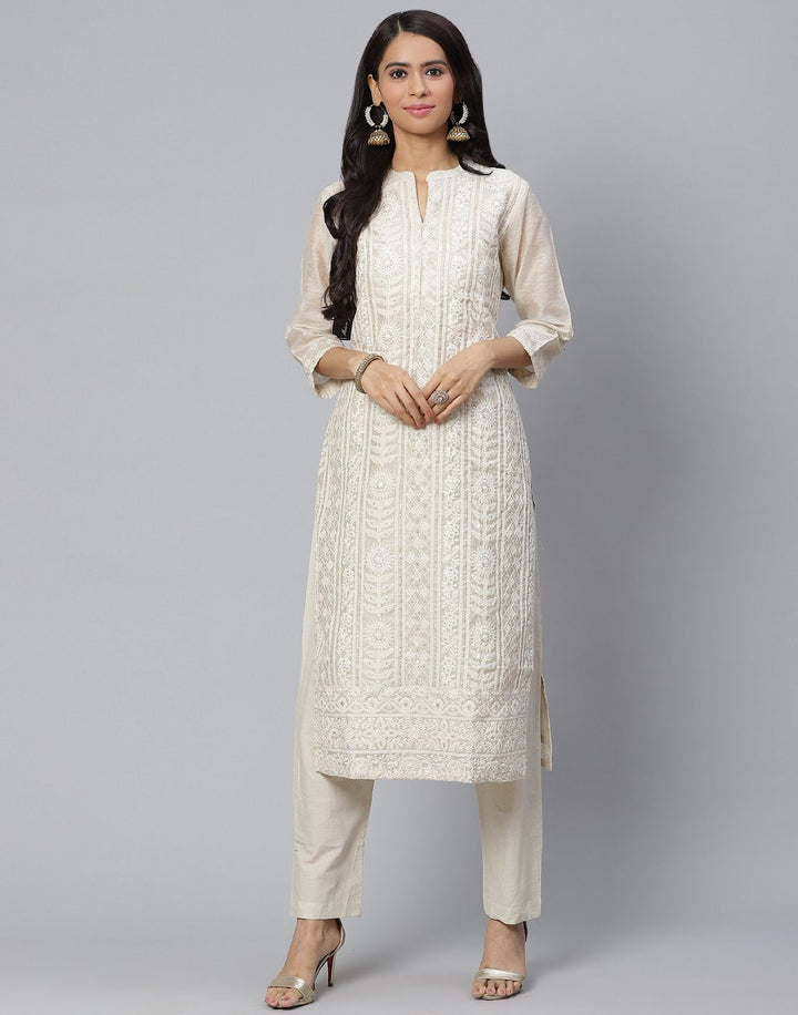 Embroidered Chanderi Kurti Set