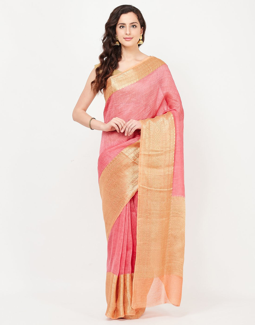 Pink Cotton Woven Saree