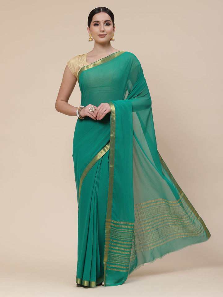Piped Border Chiffon Plain Saree