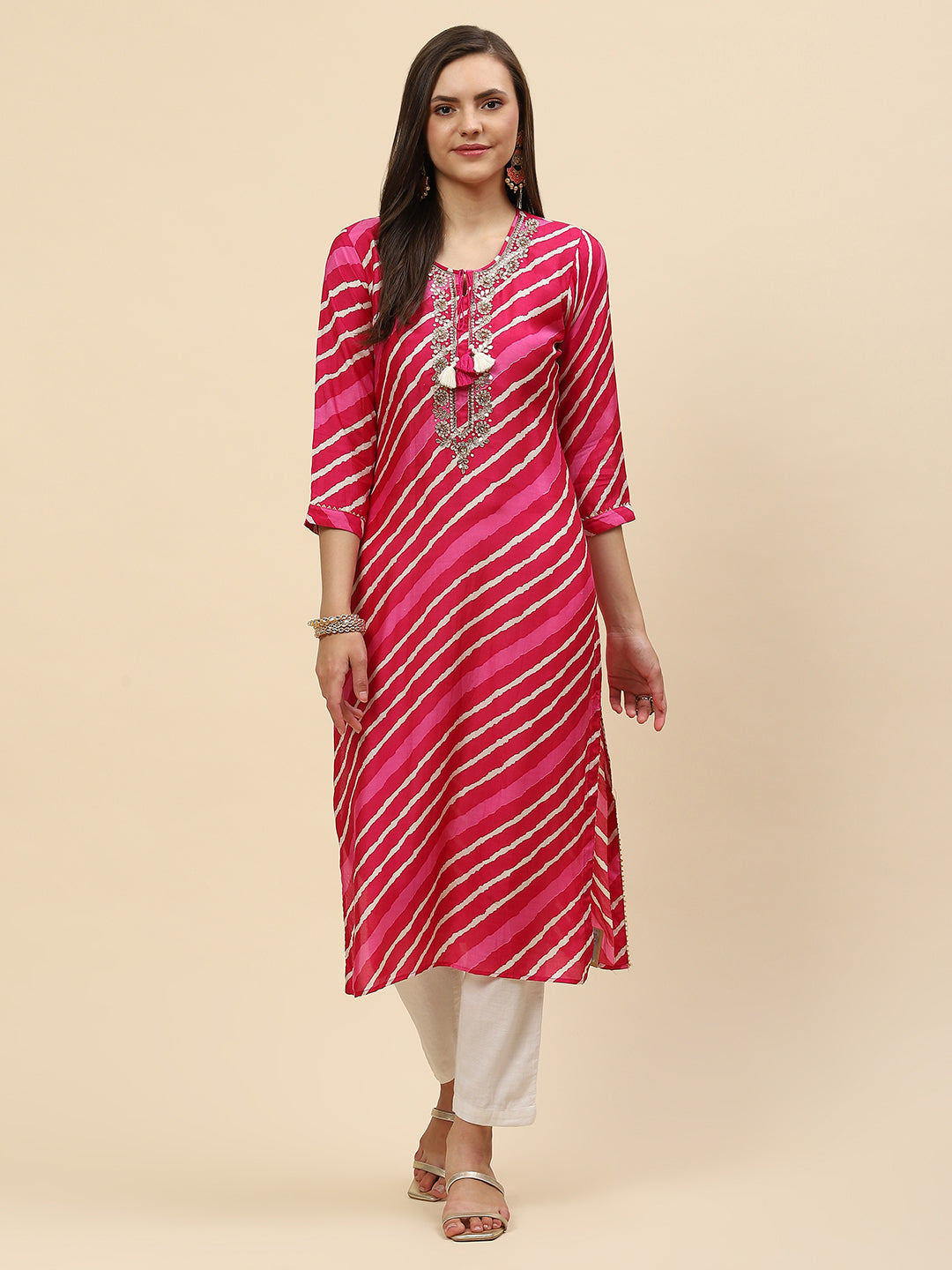 Neck Embroidered &amp; Printed Muslin Kurta