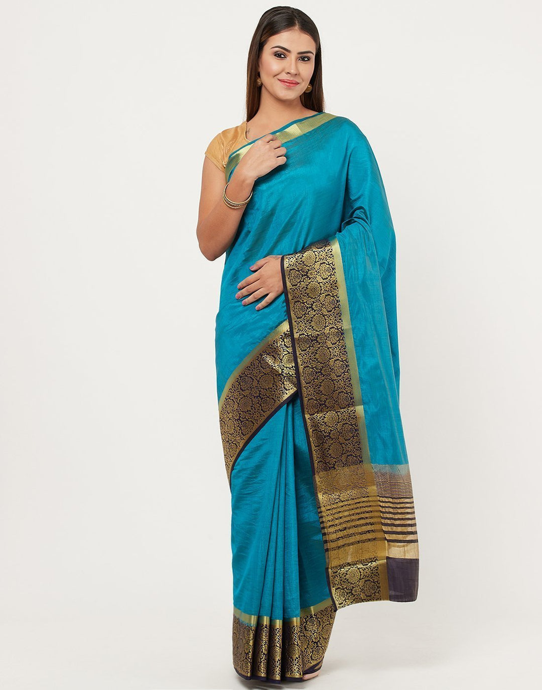 MBZ Meena Bazaar-Firozee Navy Art Handloom Saree