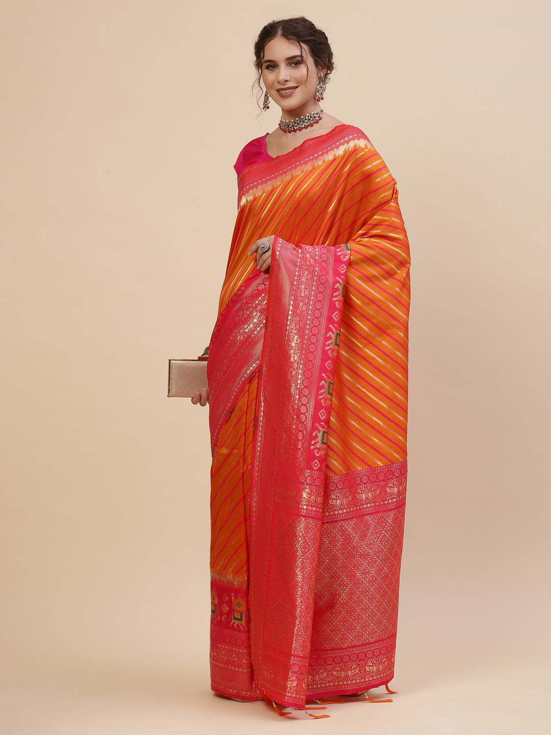 Stripes Jaal Banarasi Woven Saree