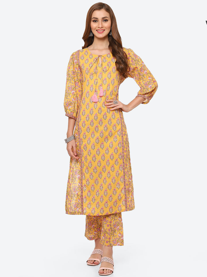 Floral Printed Cotton Kurta With Pant
