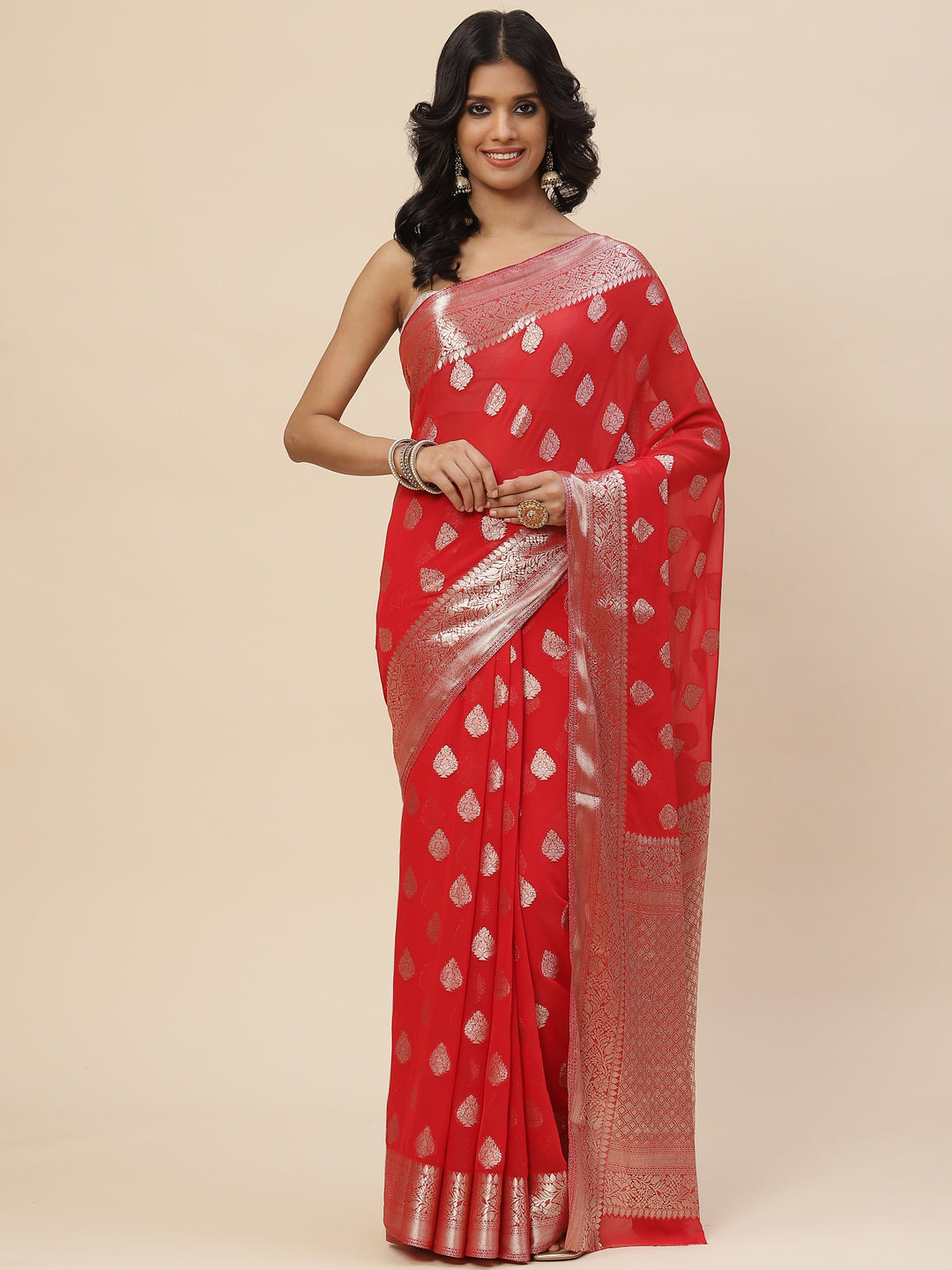 Zari Booti Chiffon Plain Saree