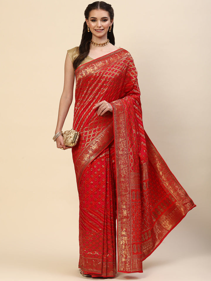 Bandhej Banarasi Woven Saree