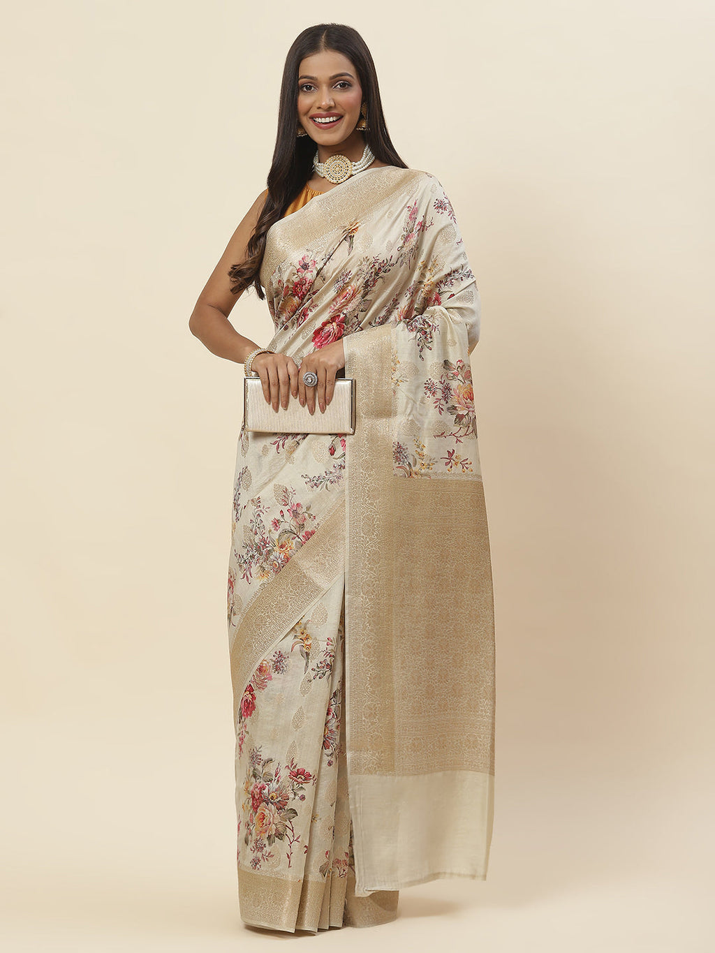 Digital Floral Printed Tussar Saree