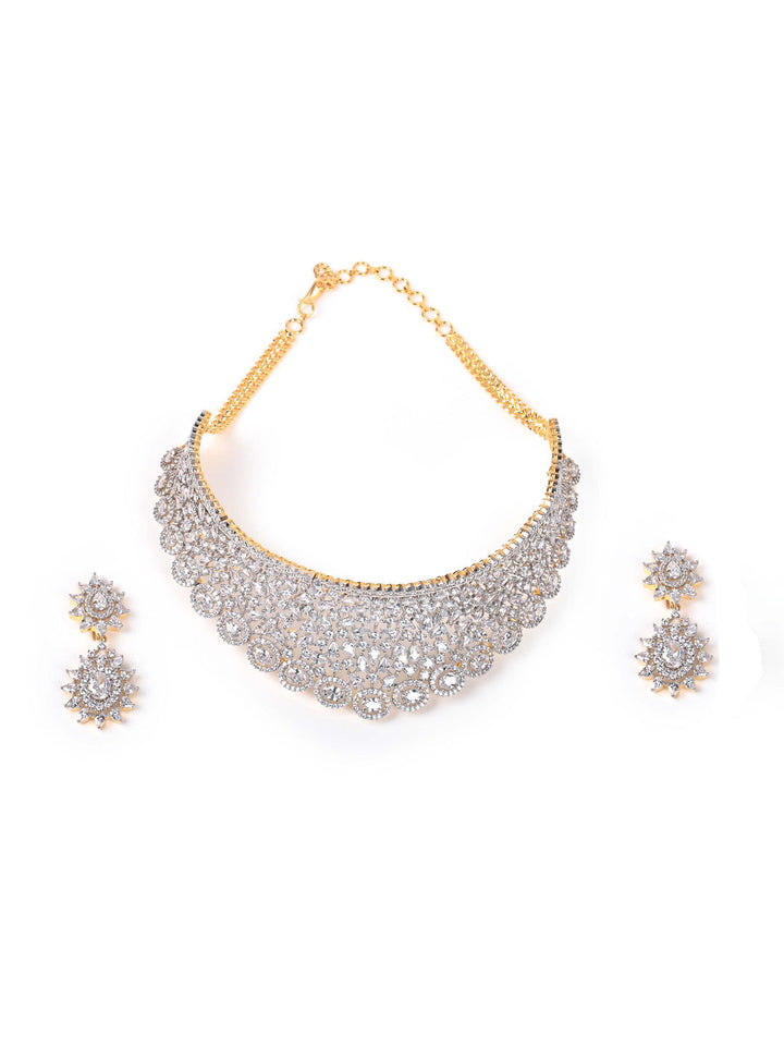 Silver AD Necklace Set With Earrings