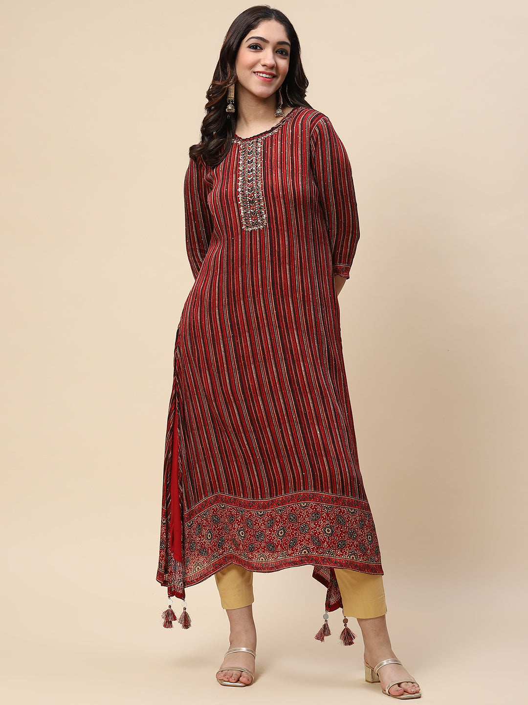 Printed &amp; Sequin Work Georgette Kurta