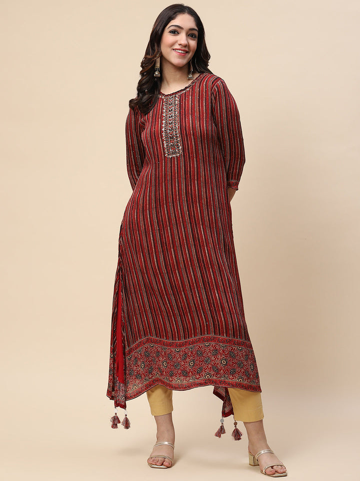 Printed &amp; Sequin Work Georgette Kurta
