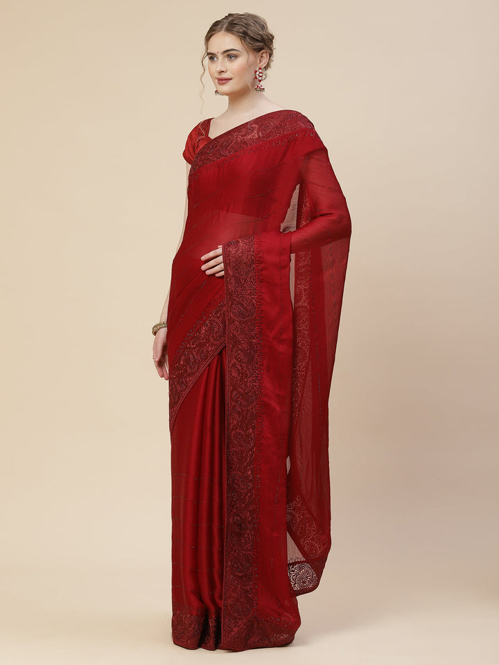 Resham Border Chiffon Embroidered Saree