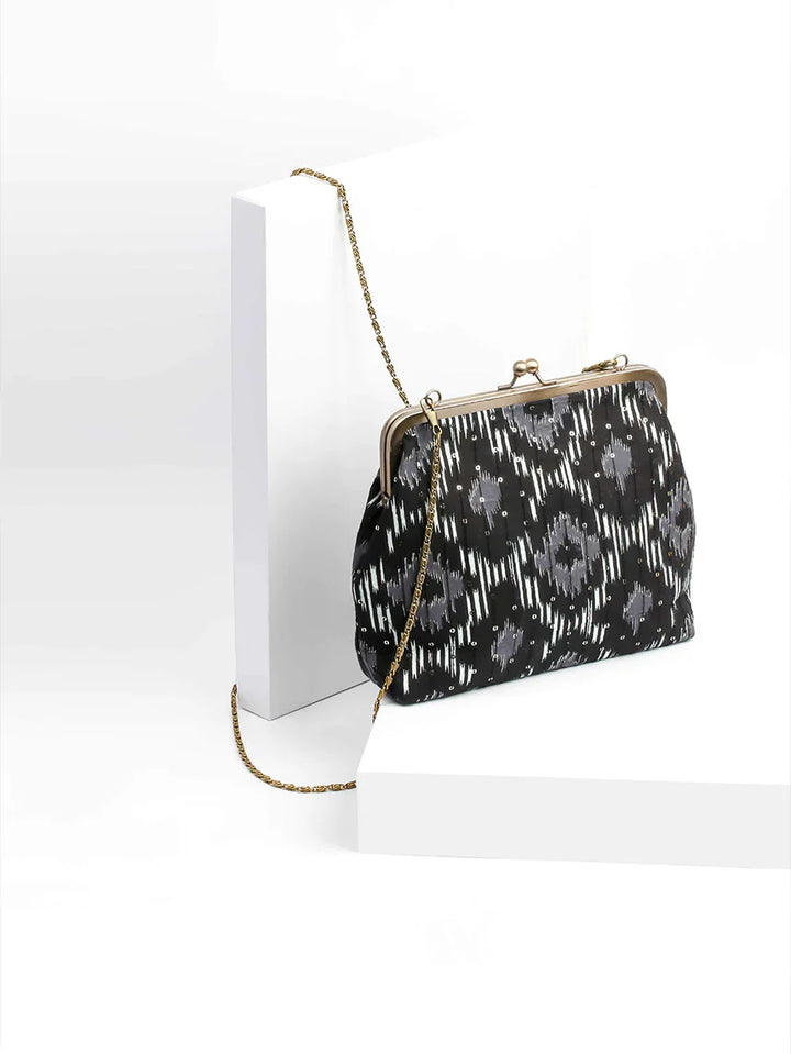 Black Printed Cotton Clutch