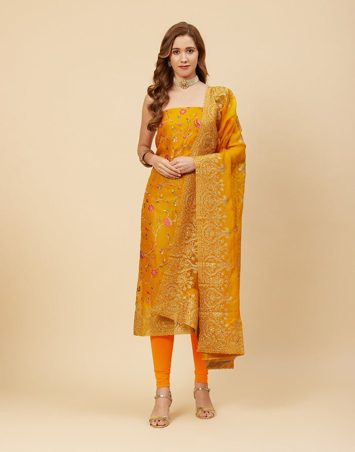 Resham Jaal Embroidered Organza Suit Piece With Dupatta