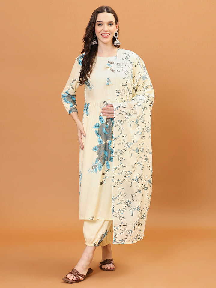 Printed Cotton Kurta With Pant &amp; Dupatta