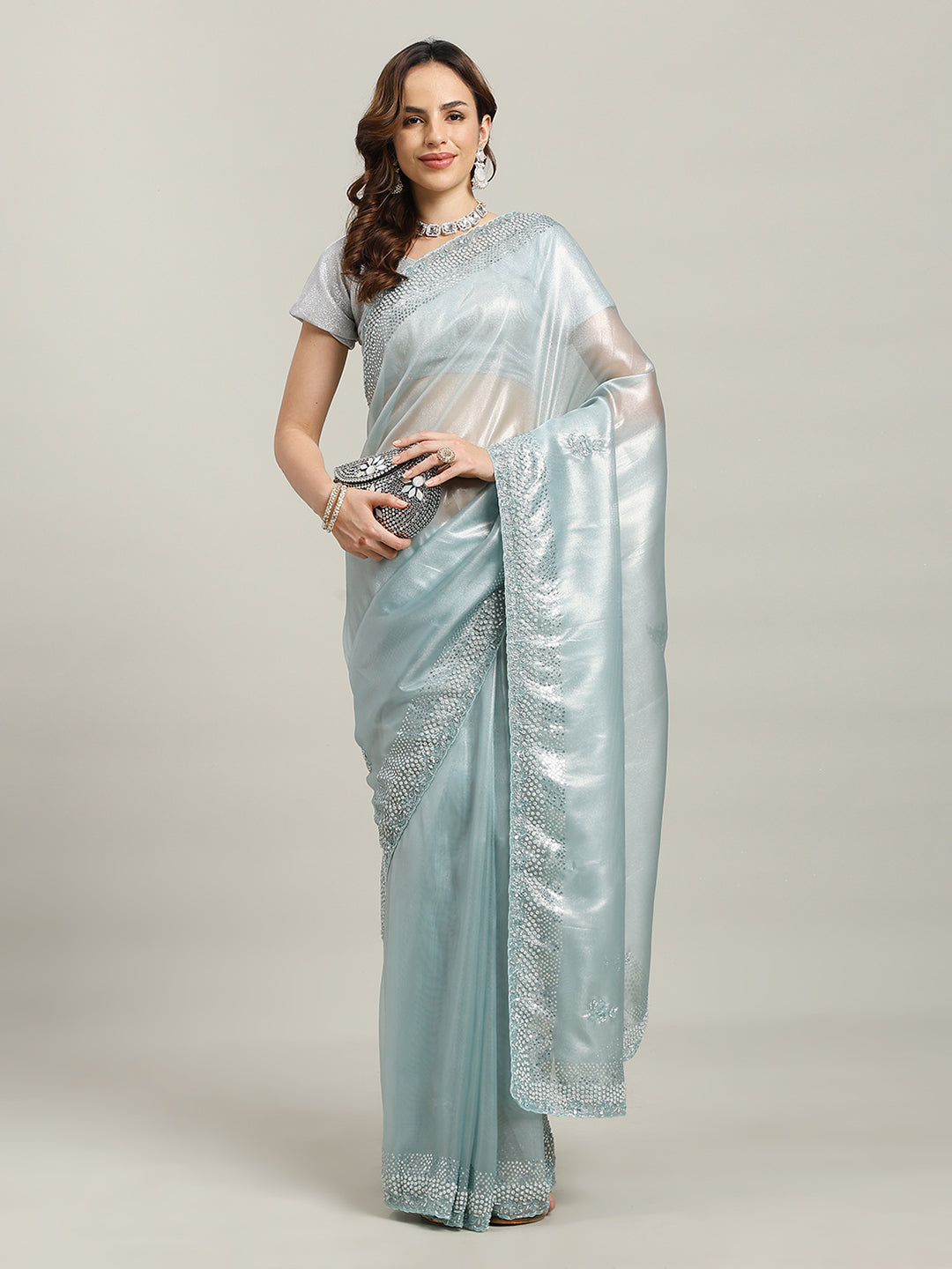 Sequence Embroidery Tissue Saree