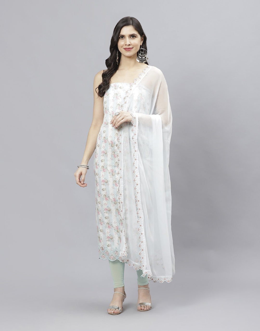 Printed Cotton Suit Piece With Chiffon Dupatta