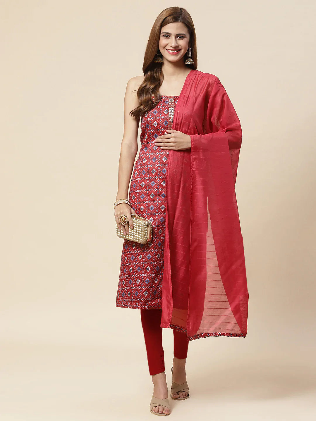 Printed Cotton Unstitched Suit Piece With Dupatta