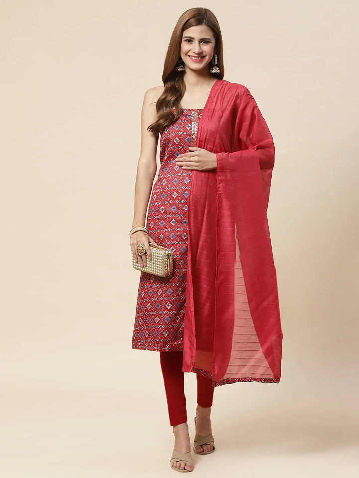 Printed Cotton Unstitched Suit Piece With Dupatta