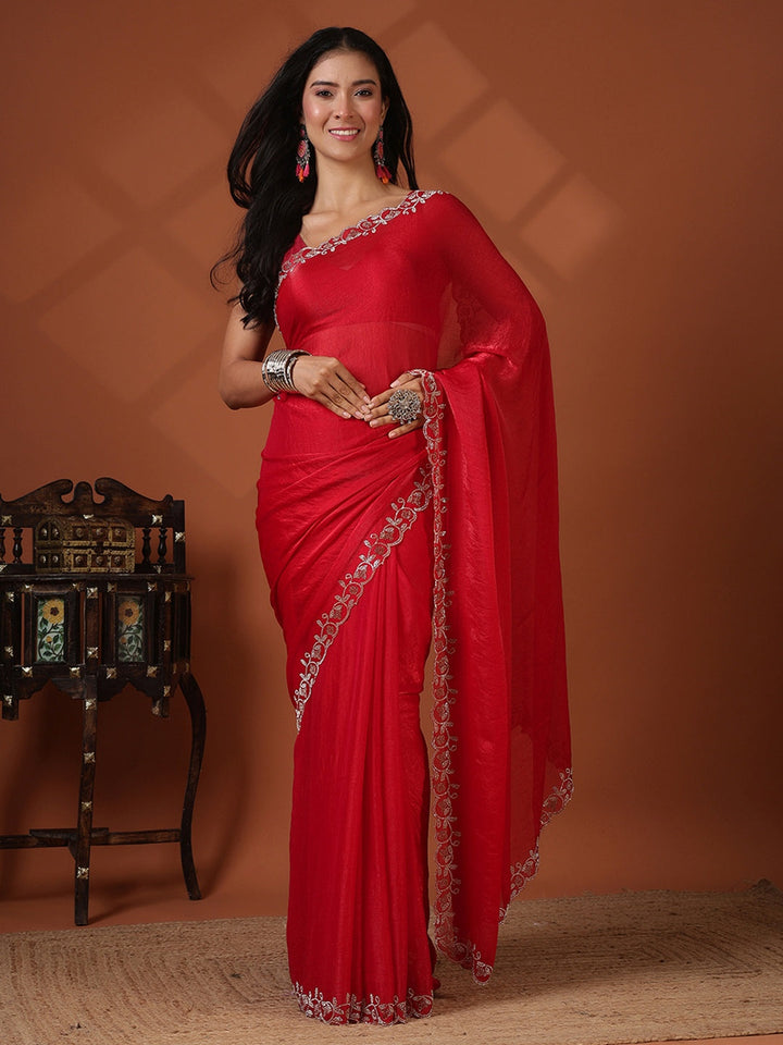 Embroidered Satin Saree