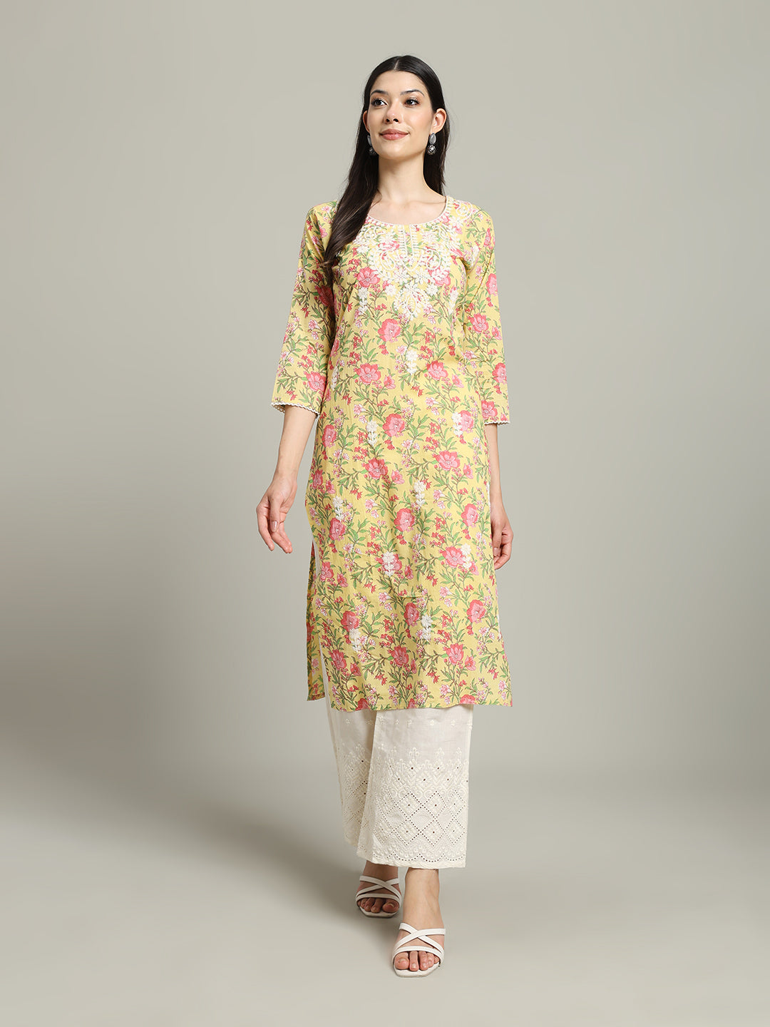 Printed Cotton Blend Kurta With Palazzo