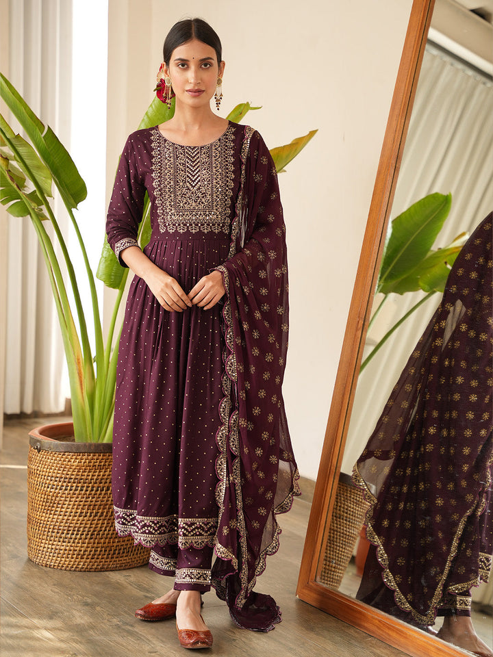 Sequin Embroidered Cotton Kurta With Pants &amp; Dupatta