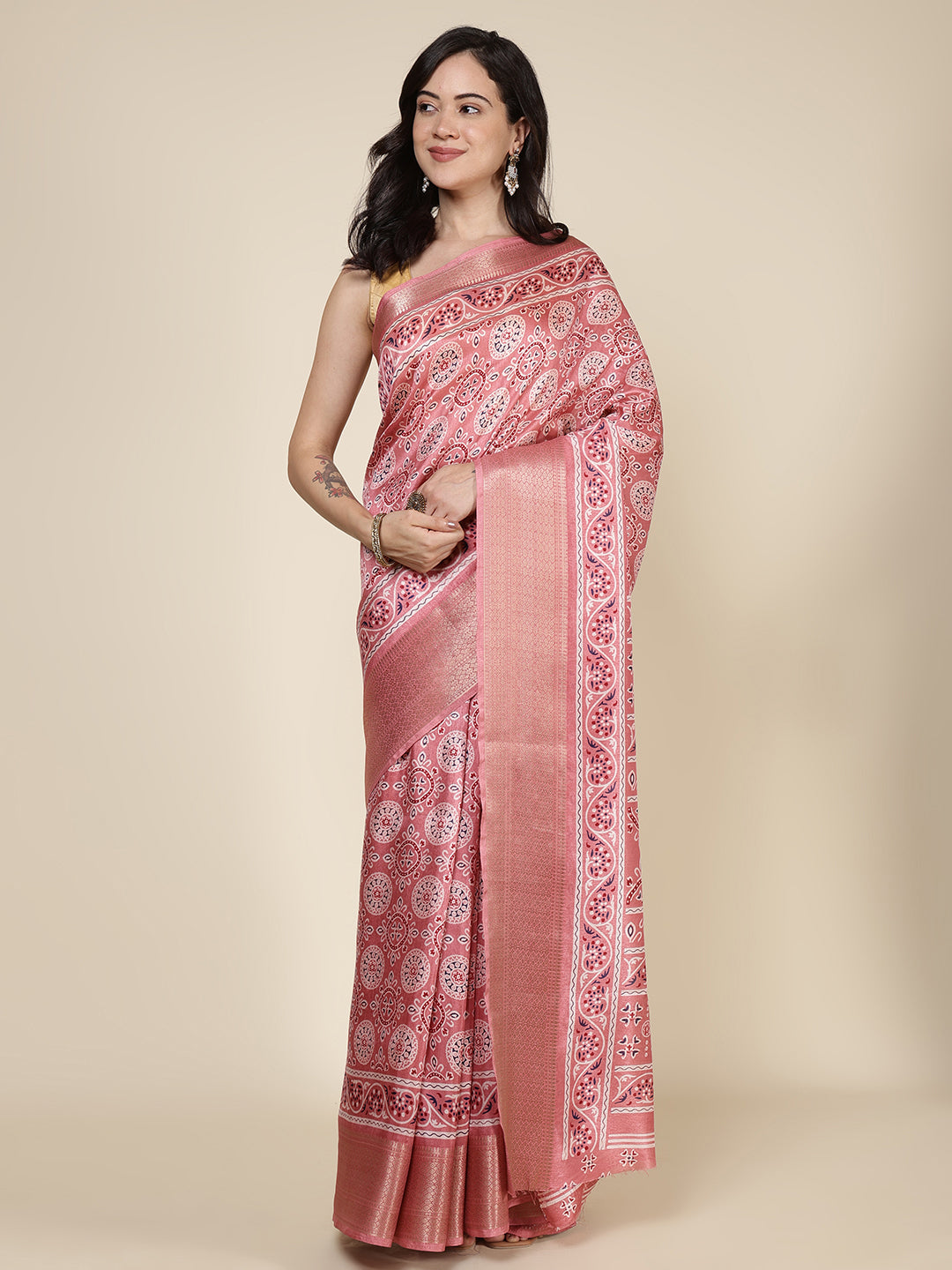 Ajrak Printed Dola Cotton Woven Saree
