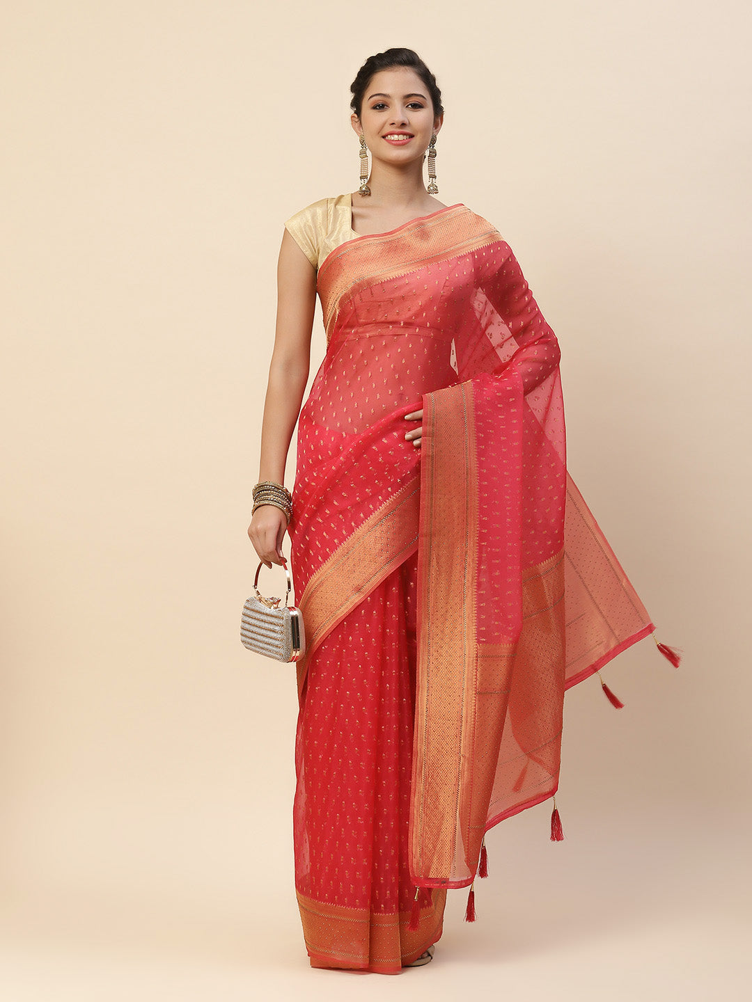 Stone Zaal Organza Woven Saree