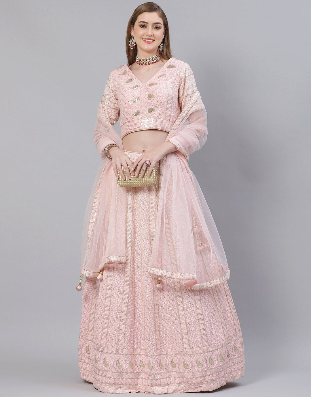 Georgette Lakhnavi Lehenga Choli with Thread Work