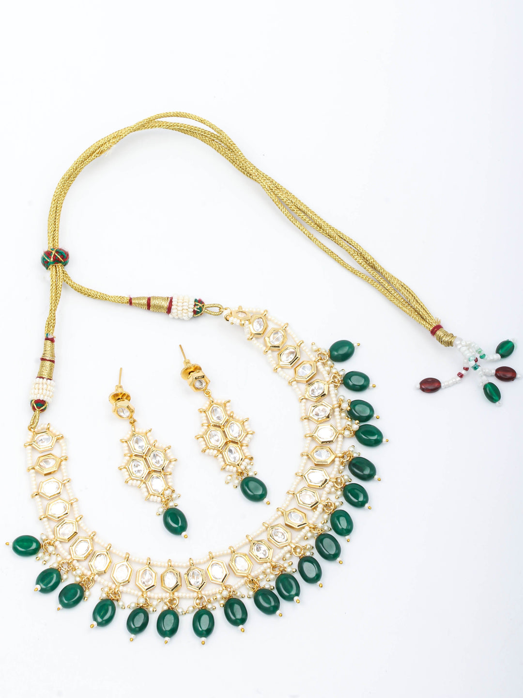 Golden &amp; Green Necklace Set With Earrings