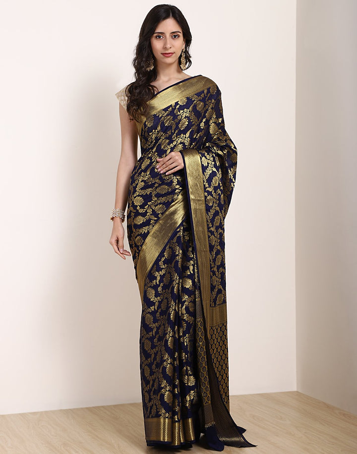 Navy Blue Art Crepe Saree
