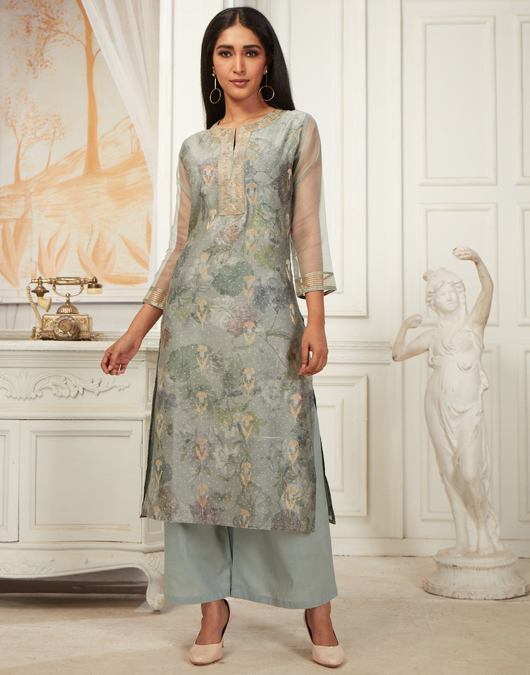 MBZ Meena Bazaar-Elegant Cotton Chanderi Kurti with Plazzo