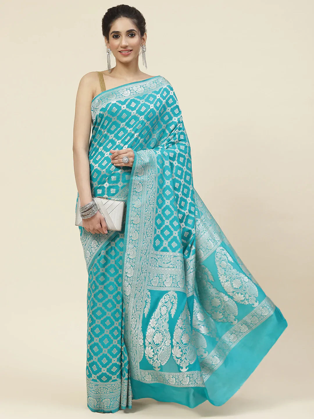 Zari Jaal Crepe Plain Saree