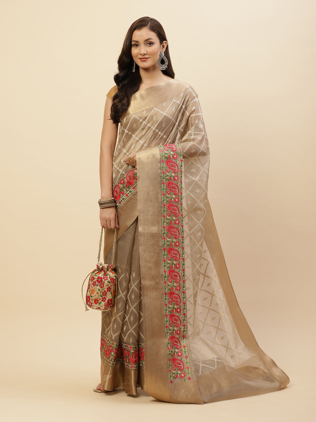 Resham Jaal Cotton Embroidered Saree