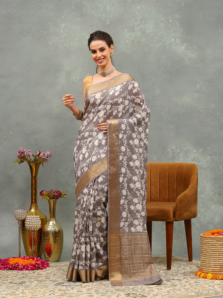 Floral Printed Art Silk Saree