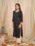 Black Art Silk Embroidered Kurta