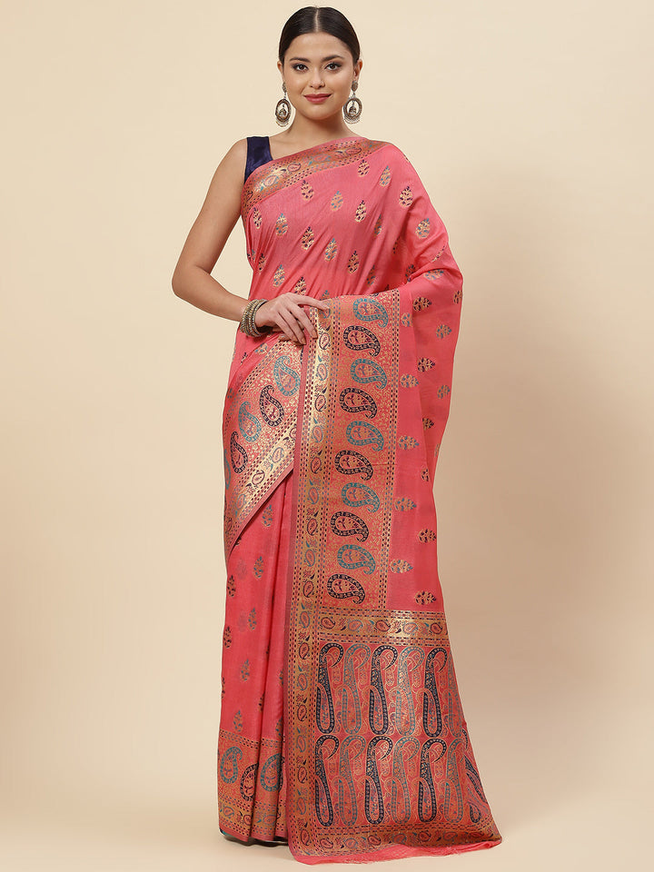 Zari Border Booti Handloom Woven Saree