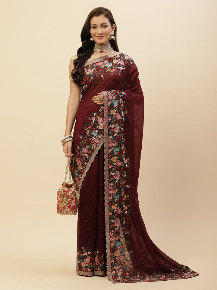 Resham Border Embroidered Georgette Saree
