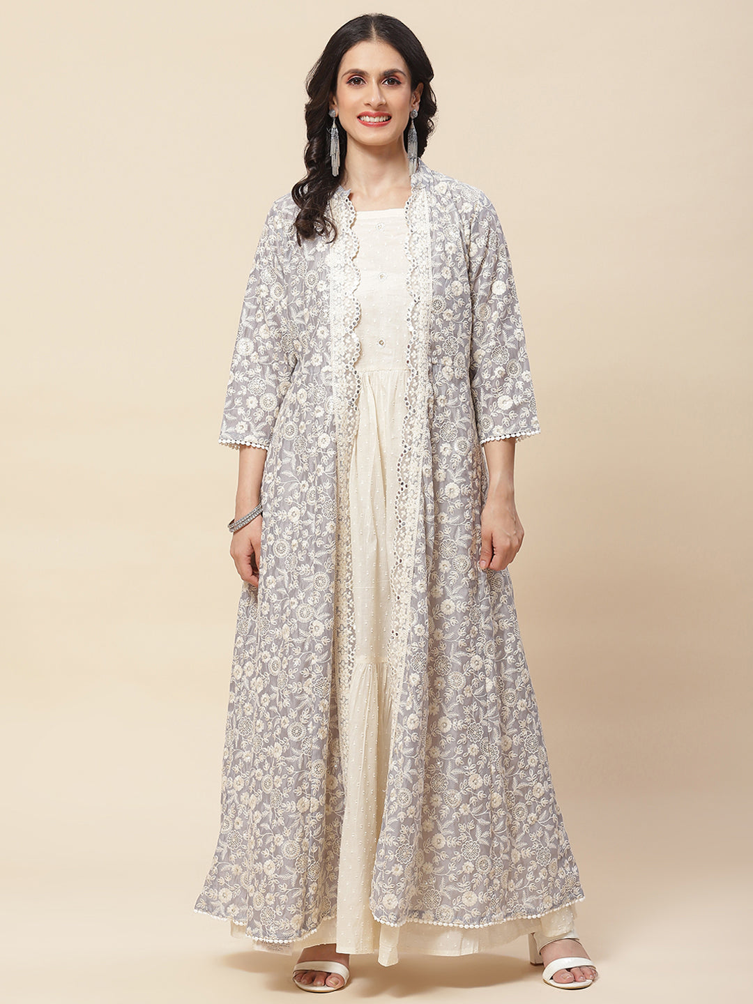 Embroidered Cotton Gown With Jacket