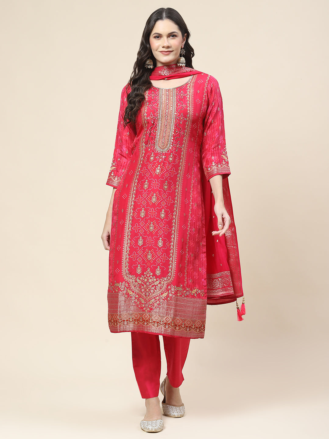 Printed Handloom Kurta With Pants &amp; Dupatta