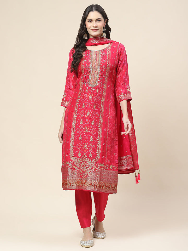 Printed Handloom Kurta With Pants &amp; Dupatta