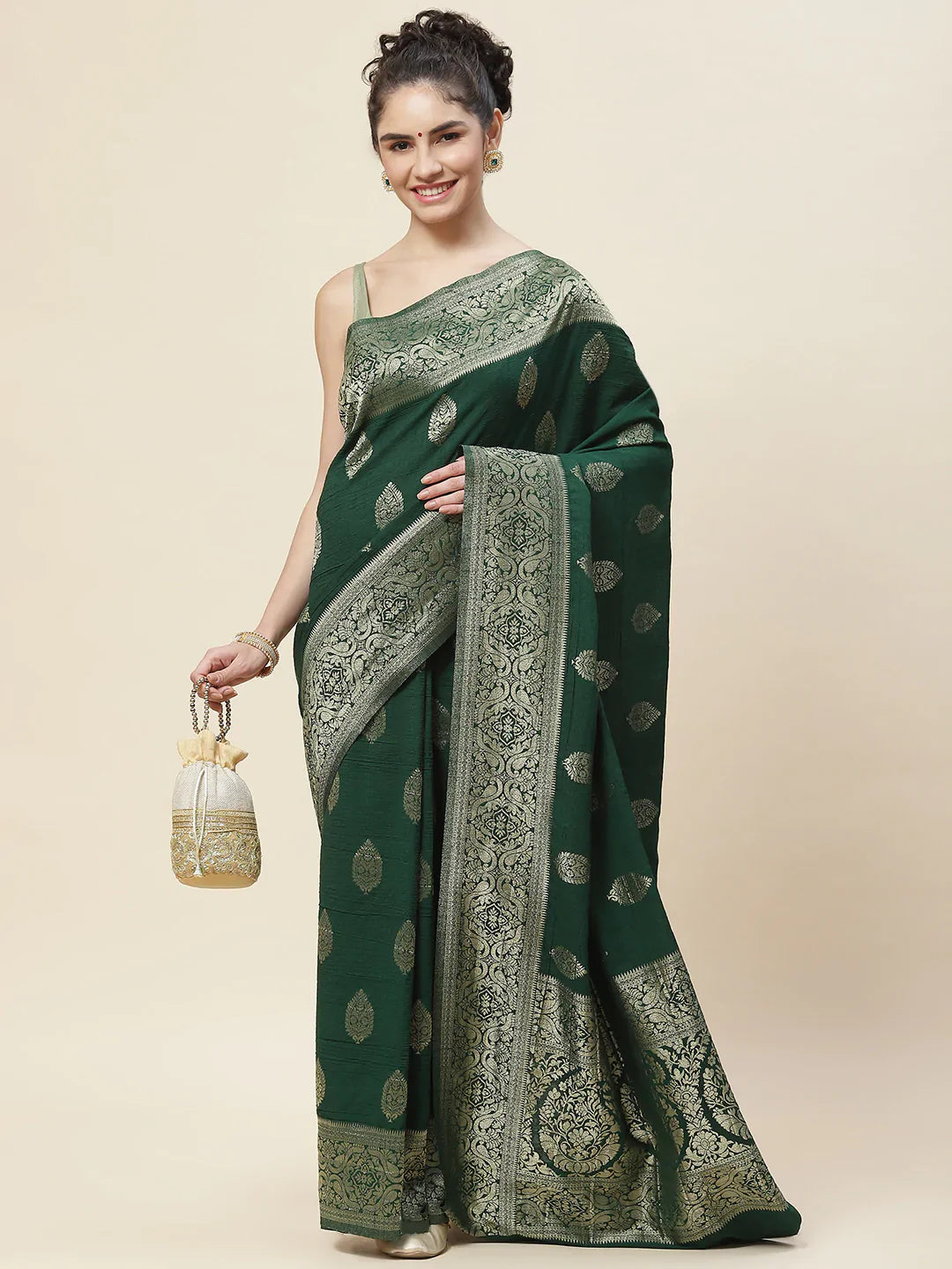 Zari Booti Tussar Plain Saree