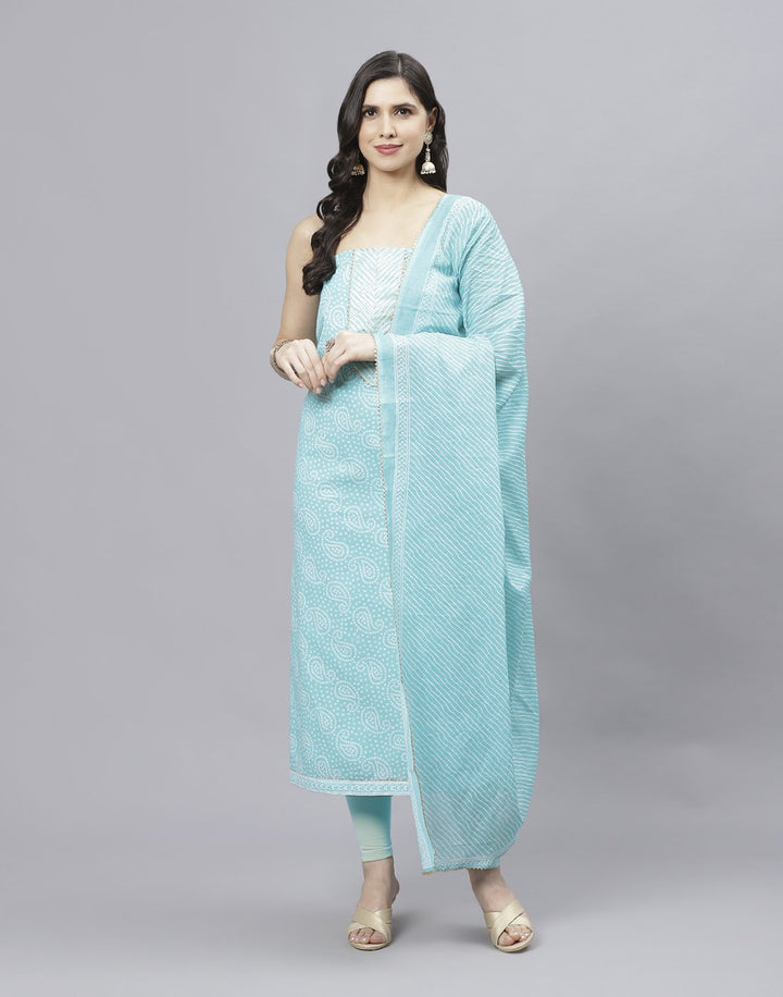 Embroidered Cotton Suit Piece With Printed Cotton Dupatta