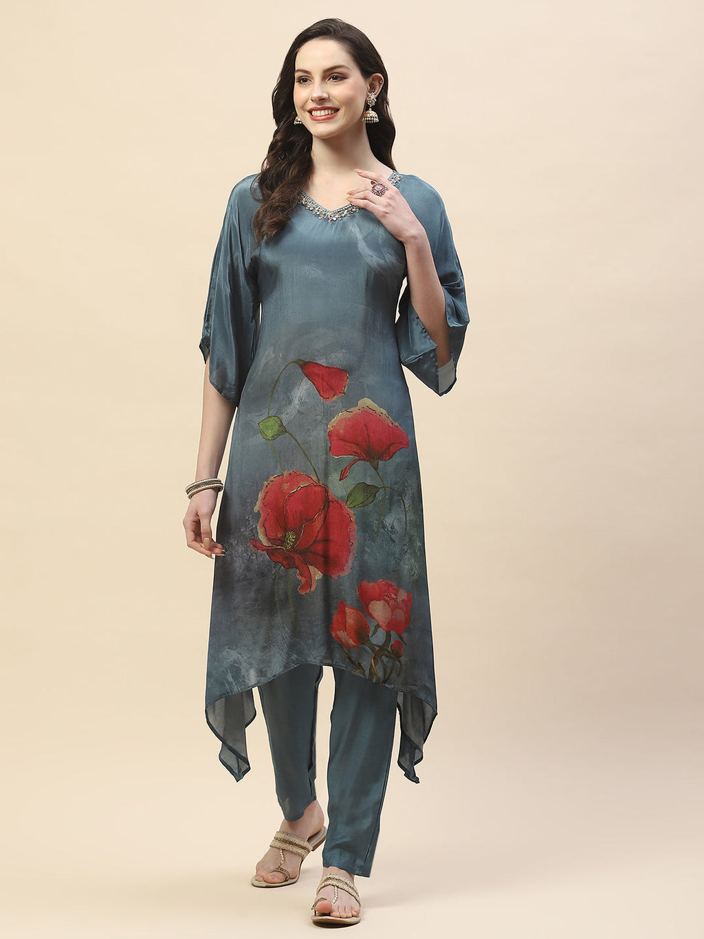 Printed Crepe Kurta With Pants